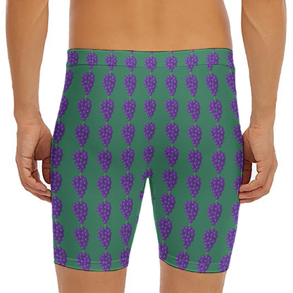 Purple Grape Pattern Print Men's Long Boxer Briefs