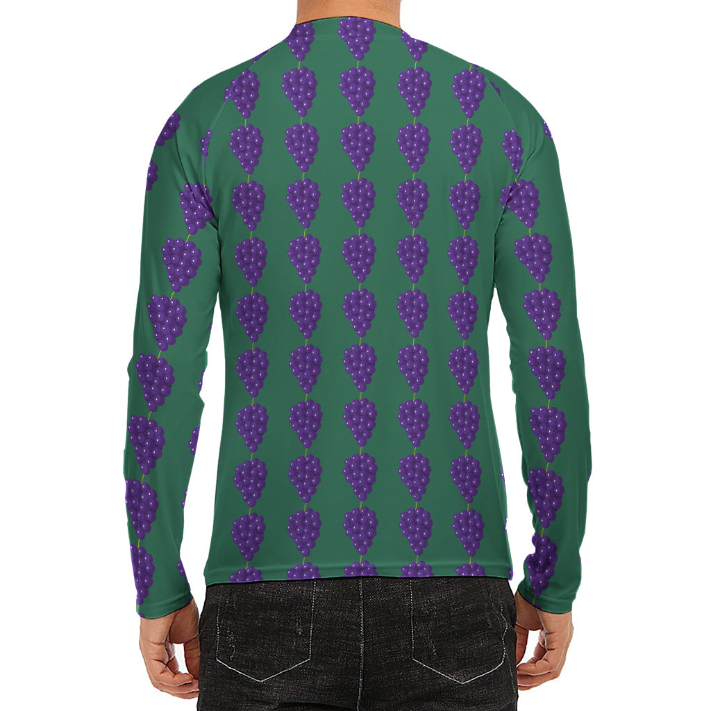 Purple Grape Pattern Print Men's Long Sleeve Rash Guard