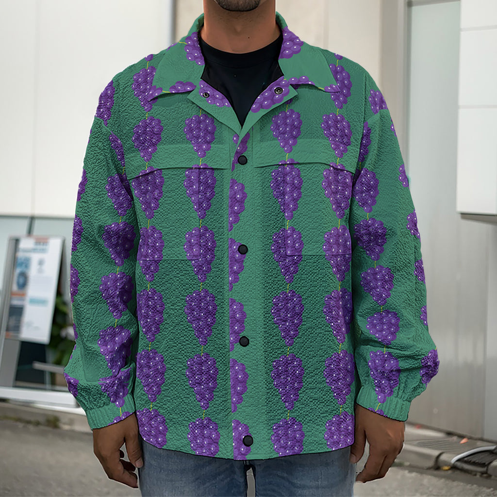 Purple Grape Pattern Print Men's Shirt Jacket