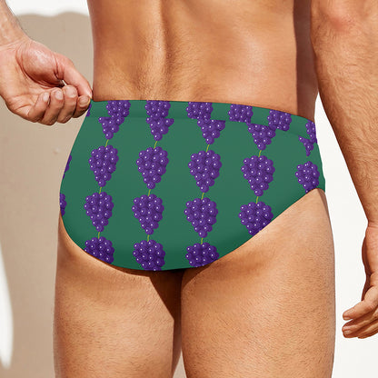 Purple Grape Pattern Print Men's Swim Briefs