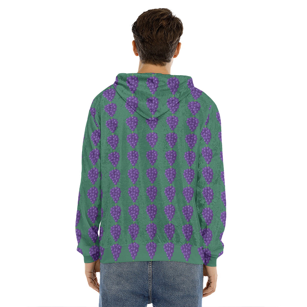 Purple Grape Pattern Print Men's Velvet Pullover Hoodie