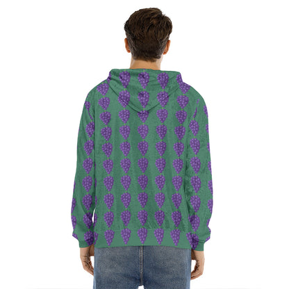 Purple Grape Pattern Print Men's Velvet Pullover Hoodie