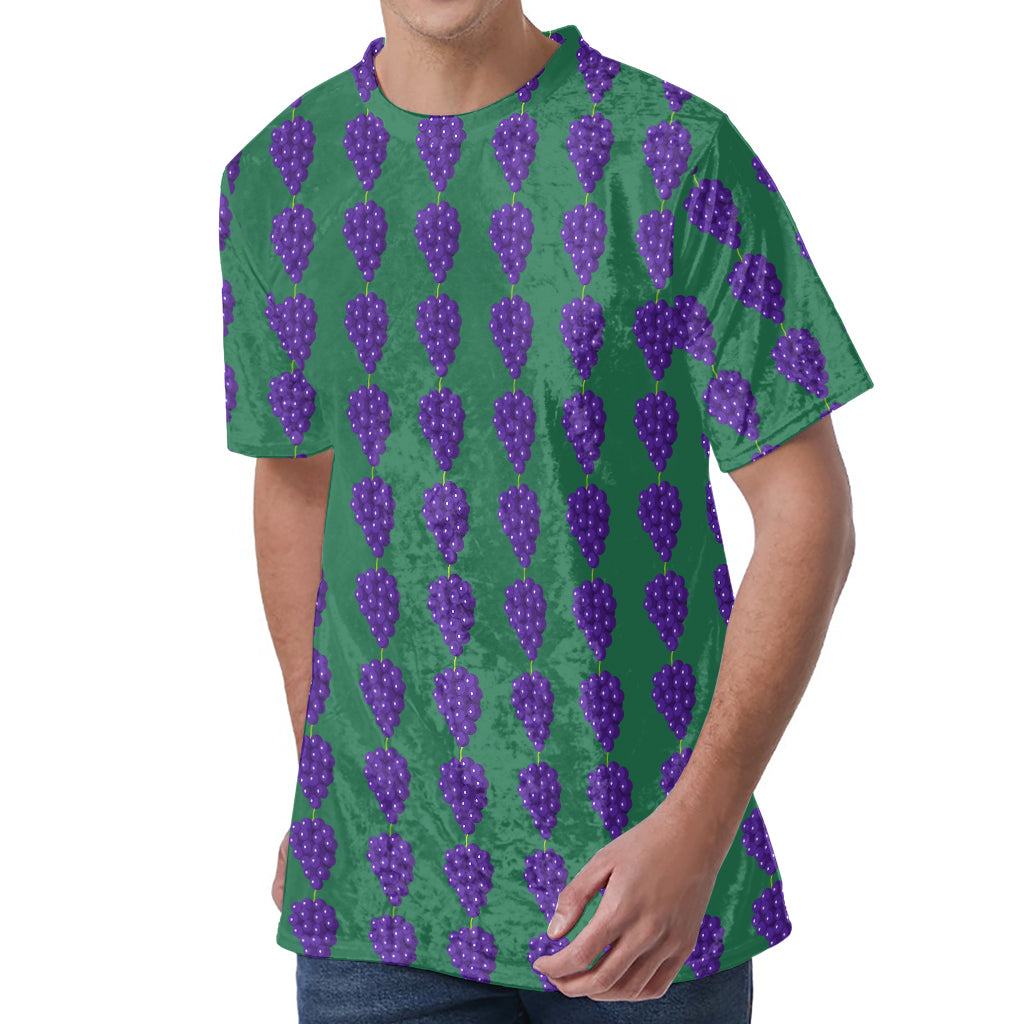 Purple Grape Pattern Print Men's Velvet T-Shirt