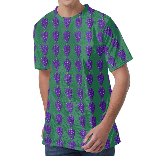 Purple Grape Pattern Print Men's Velvet T-Shirt