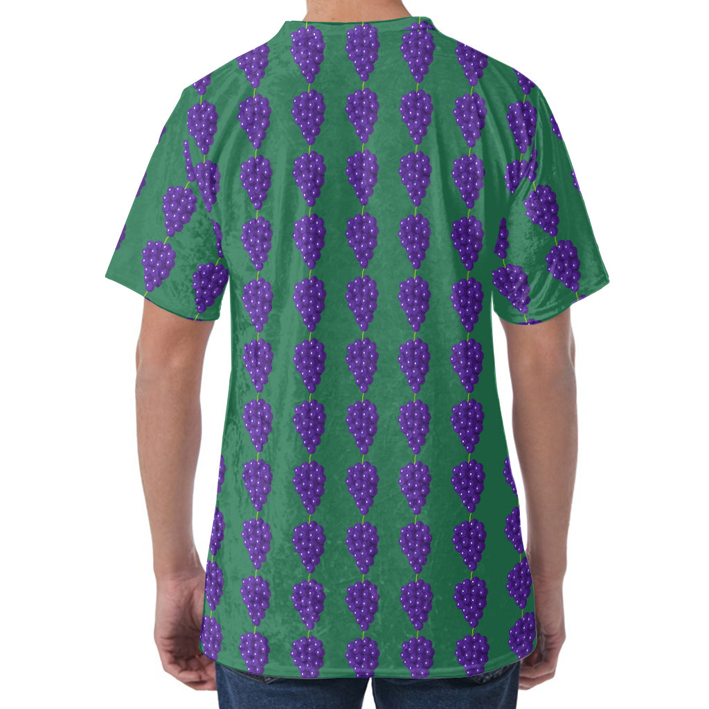 Purple Grape Pattern Print Men's Velvet T-Shirt