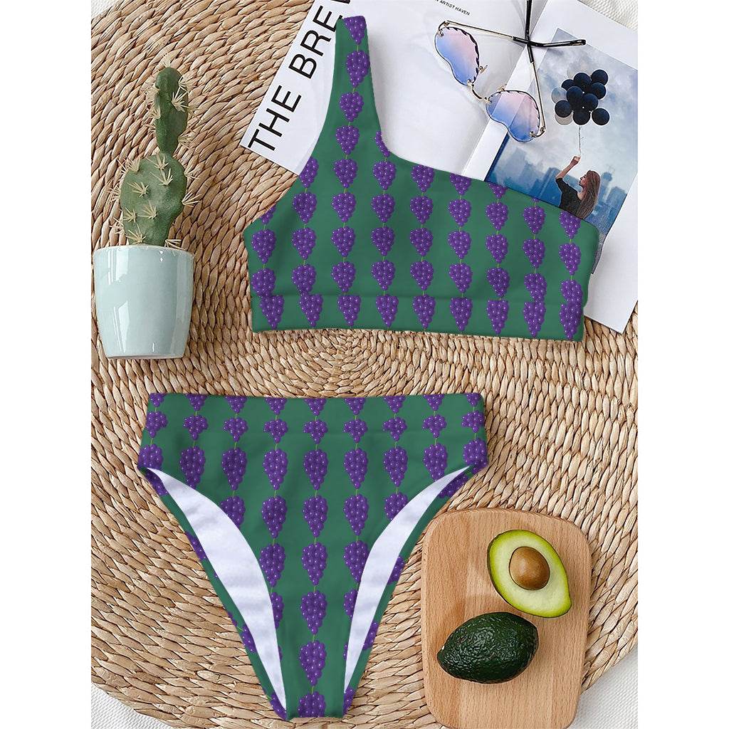 Purple Grape Pattern Print One Shoulder Bikini Top
