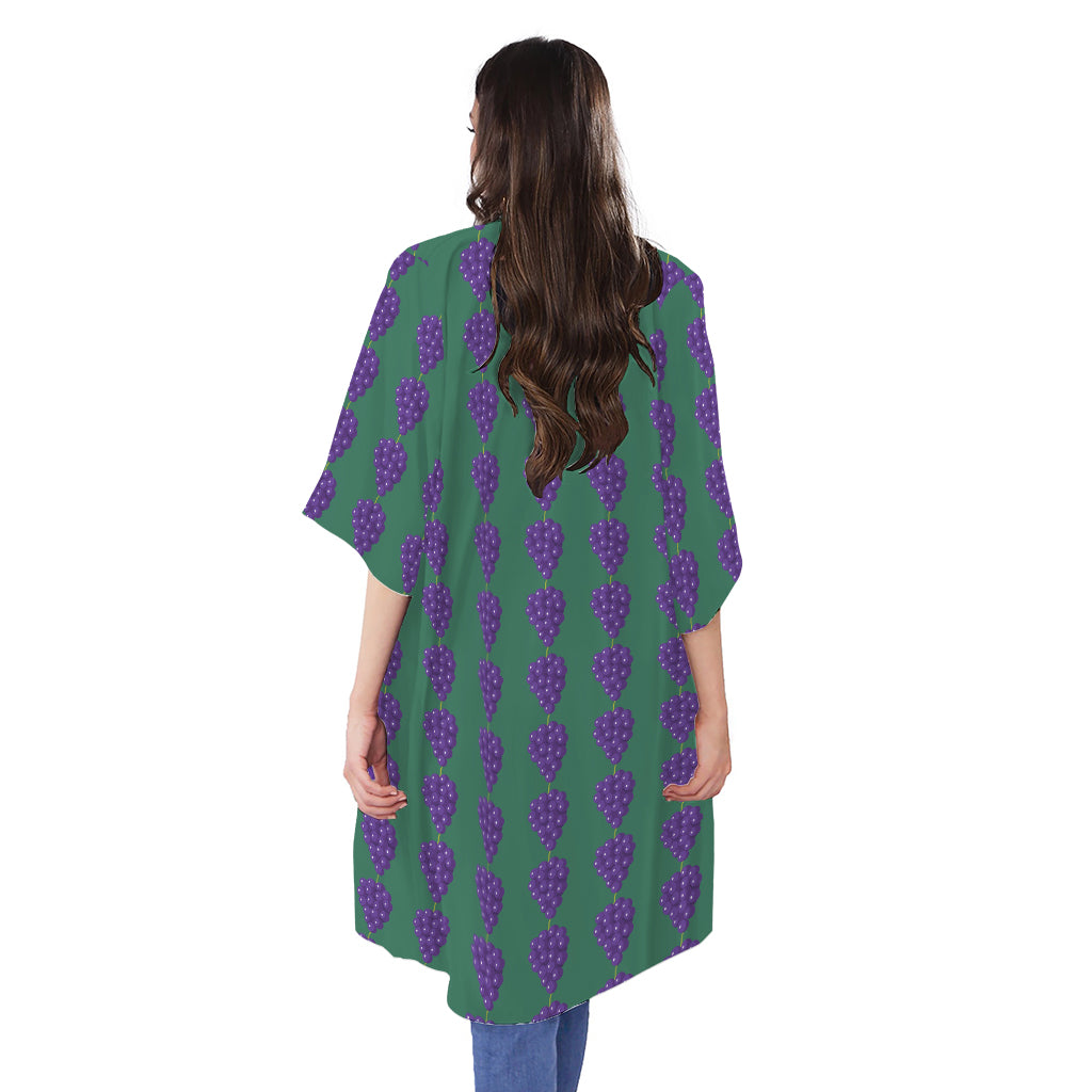 Purple Grape Pattern Print Open Front Beach Cover Up