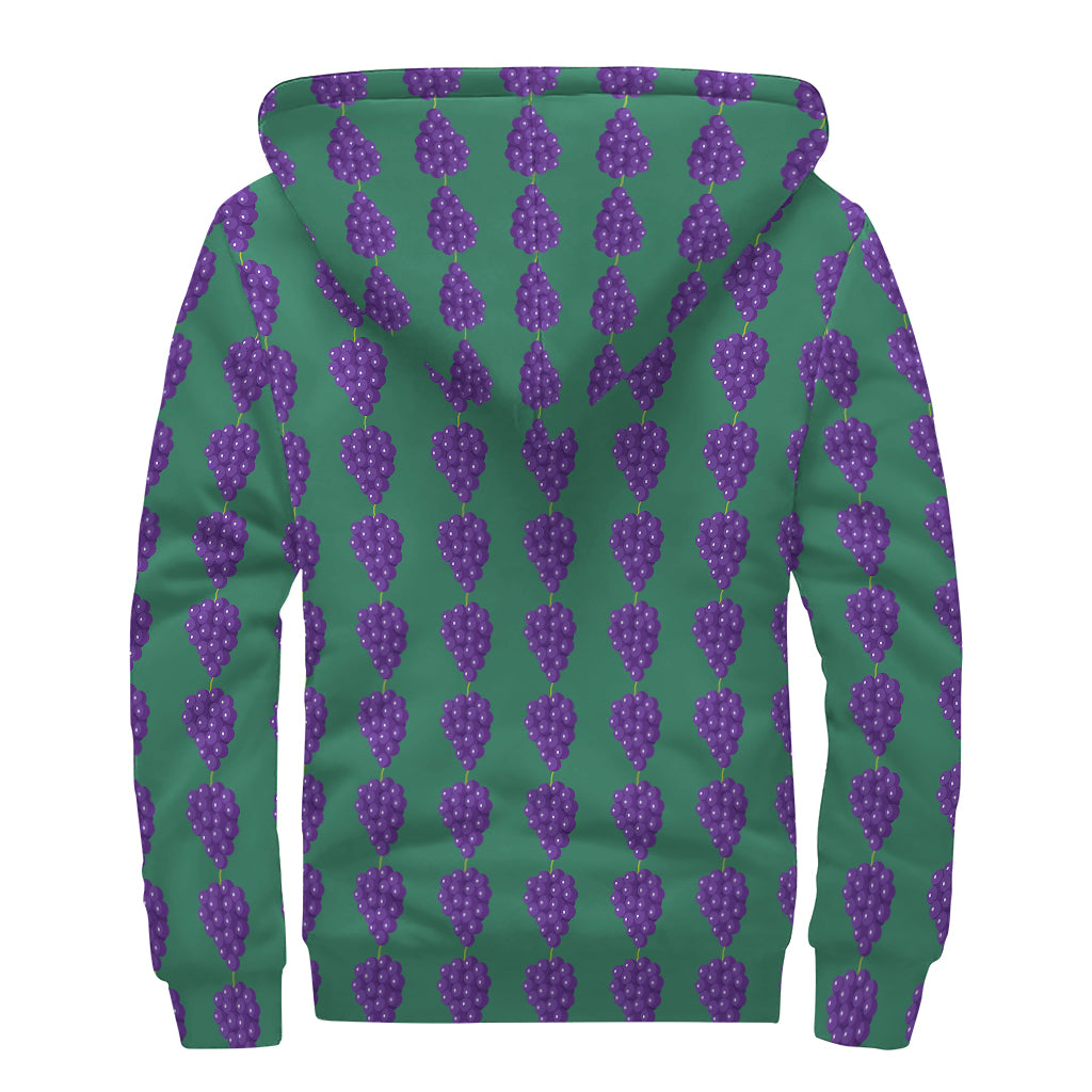 Purple Grape Pattern Print Sherpa Lined Zip Up Hoodie