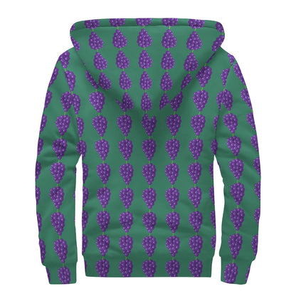 Purple Grape Pattern Print Sherpa Lined Zip Up Hoodie