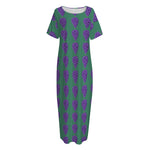Purple Grape Pattern Print Short Sleeve Long Nightdress