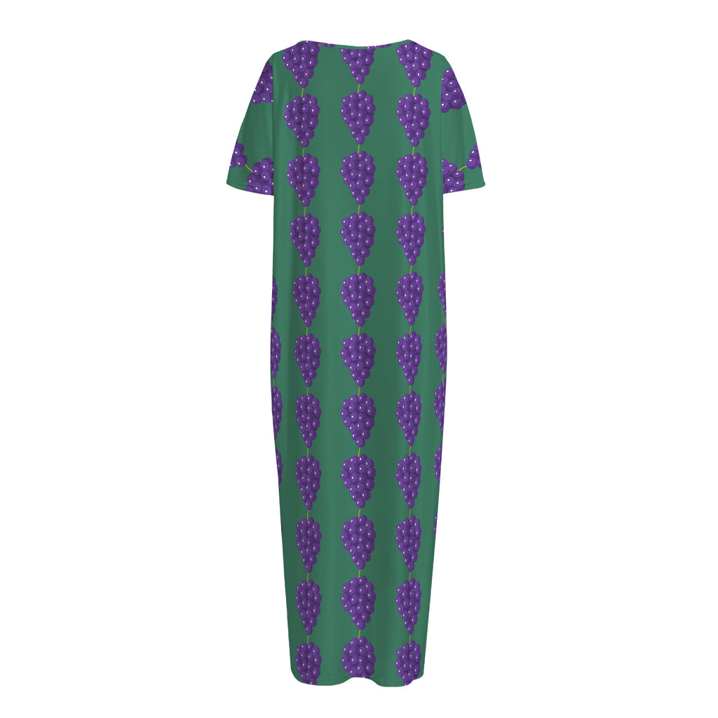 Purple Grape Pattern Print Short Sleeve Long Nightdress