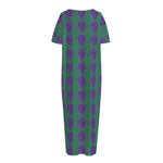 Purple Grape Pattern Print Short Sleeve Long Nightdress