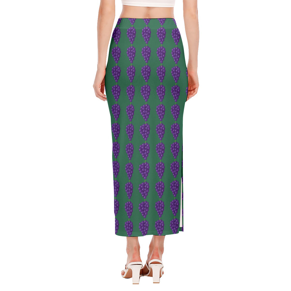 Purple Grape Pattern Print Side Slit Maxi Skirt