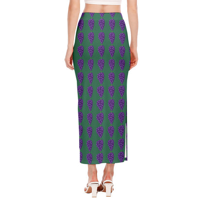 Purple Grape Pattern Print Side Slit Maxi Skirt