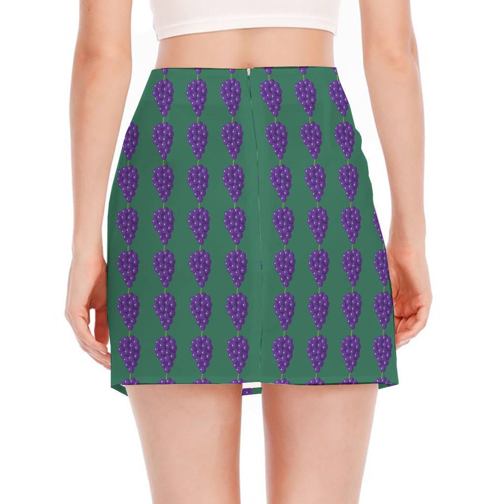 Purple Grape Pattern Print Side Slit Mini Skirt