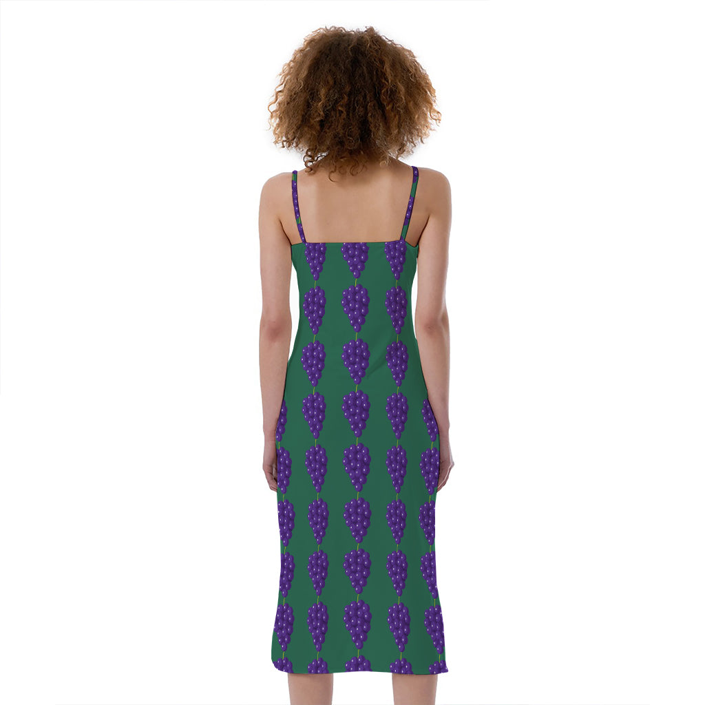 Purple Grape Pattern Print Slim Fit Midi Cami Dress