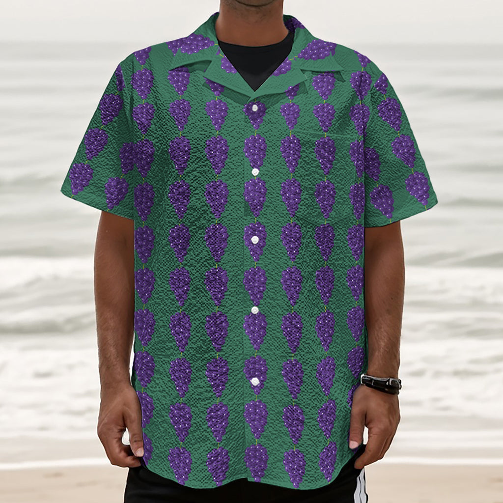 Purple Grape Pattern Print Textured Short Sleeve Shirt