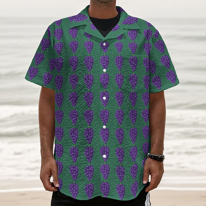 Purple Grape Pattern Print Textured Short Sleeve Shirt