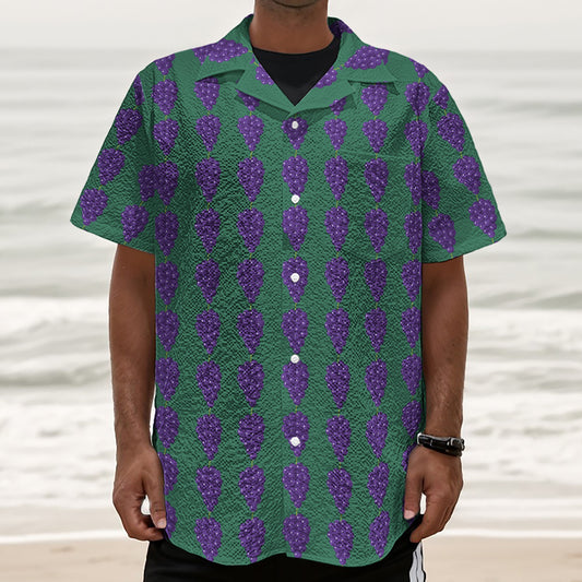 Purple Grape Pattern Print Textured Short Sleeve Shirt
