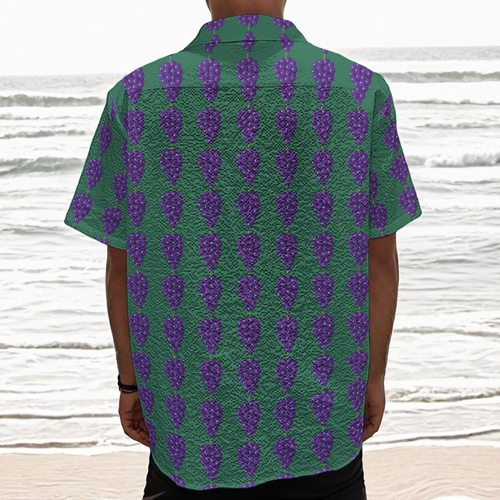 Purple Grape Pattern Print Textured Short Sleeve Shirt