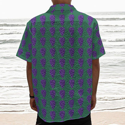 Purple Grape Pattern Print Textured Short Sleeve Shirt