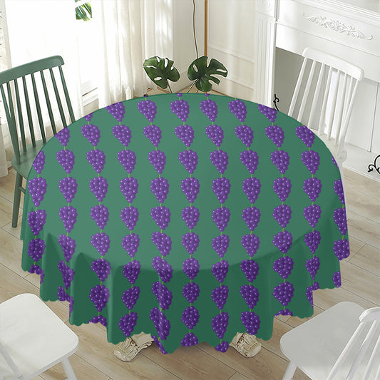 Purple Grape Pattern Print Waterproof Round Tablecloth