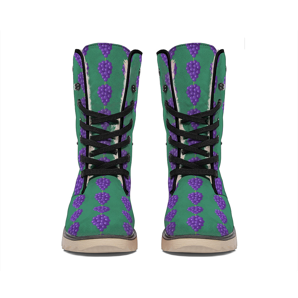 Purple Grape Pattern Print Winter Boots