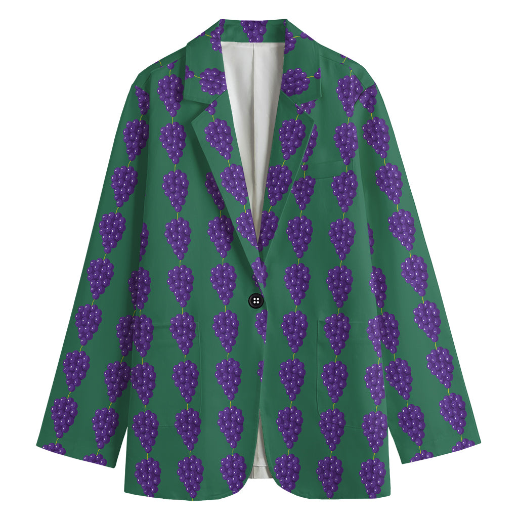 Purple Grape Pattern Print Women's Cotton Blazer