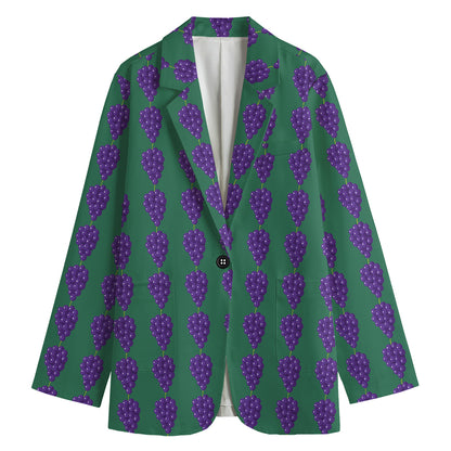 Purple Grape Pattern Print Women's Cotton Blazer