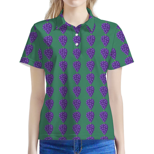 Purple Grape Pattern Print Women's Polo Shirt