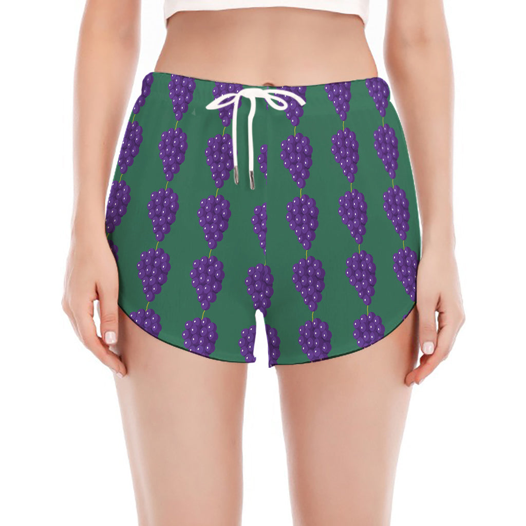 Purple Grape Pattern Print Women's Split Running Shorts
