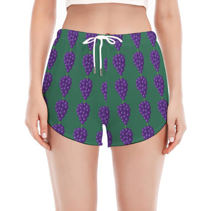 Purple Grape Pattern Print Women's Split Running Shorts