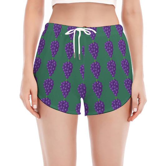 Purple Grape Pattern Print Women's Split Running Shorts
