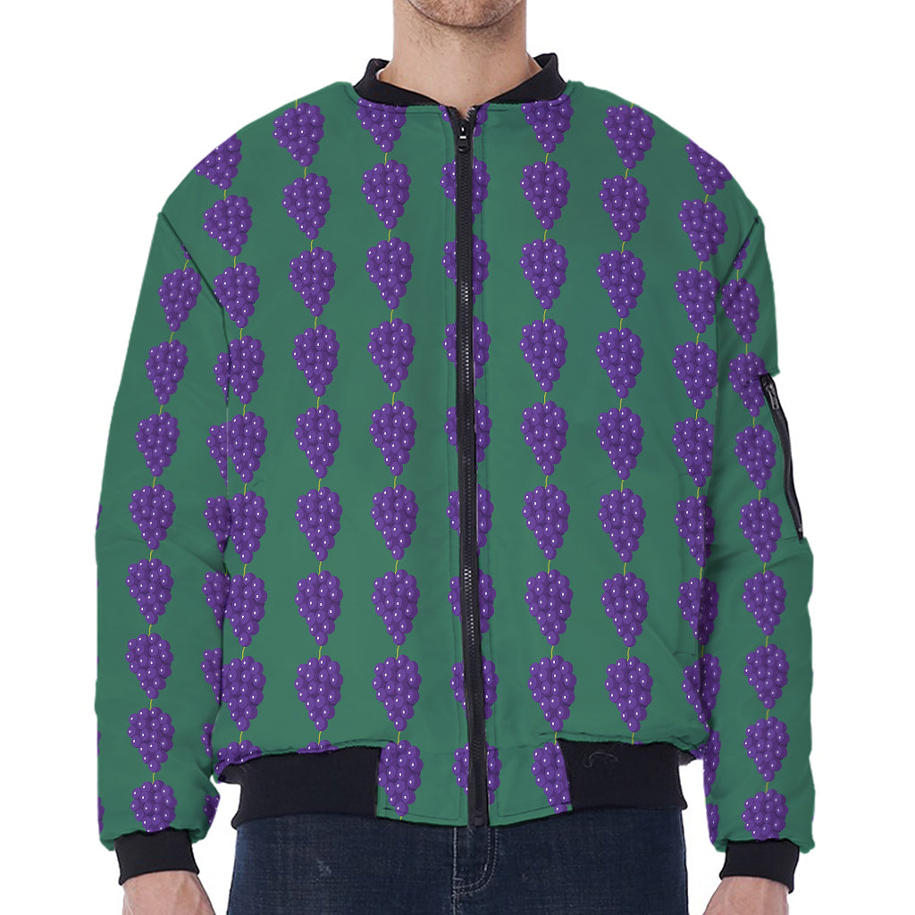 Purple Grape Pattern Print Zip Sleeve Bomber Jacket