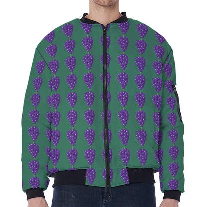 Purple Grape Pattern Print Zip Sleeve Bomber Jacket
