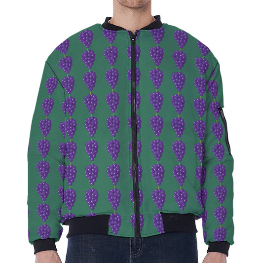 Purple Grape Pattern Print Zip Sleeve Bomber Jacket