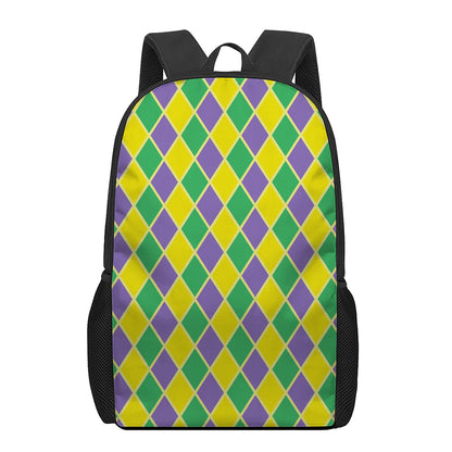 Purple Green And Yellow Mardi Gras Print 17 Inch Backpack