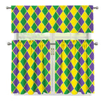 Purple Green And Yellow Mardi Gras Print 3 Piece Kitchen Curtains
