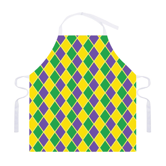 Purple Green And Yellow Mardi Gras Print Adjustable Apron
