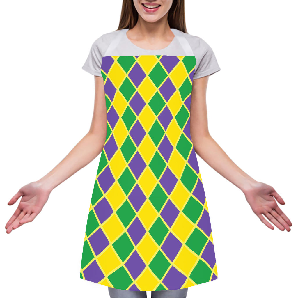 Purple Green And Yellow Mardi Gras Print Adjustable Apron