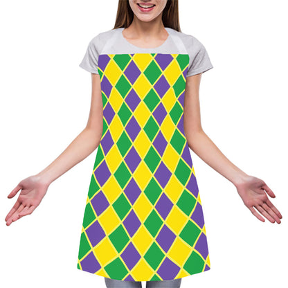 Purple Green And Yellow Mardi Gras Print Adjustable Apron
