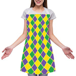 Purple Green And Yellow Mardi Gras Print Adjustable Apron