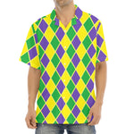 Purple Green And Yellow Mardi Gras Print Aloha Shirt