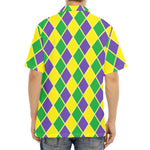 Purple Green And Yellow Mardi Gras Print Aloha Shirt