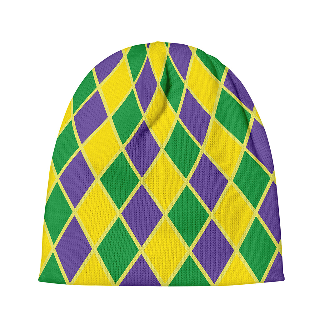 Purple Green And Yellow Mardi Gras Print Beanie