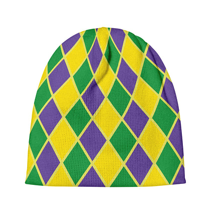 Purple Green And Yellow Mardi Gras Print Beanie