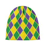 Purple Green And Yellow Mardi Gras Print Beanie