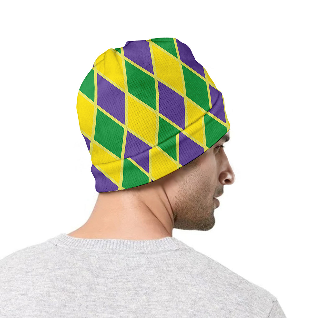 Purple Green And Yellow Mardi Gras Print Beanie