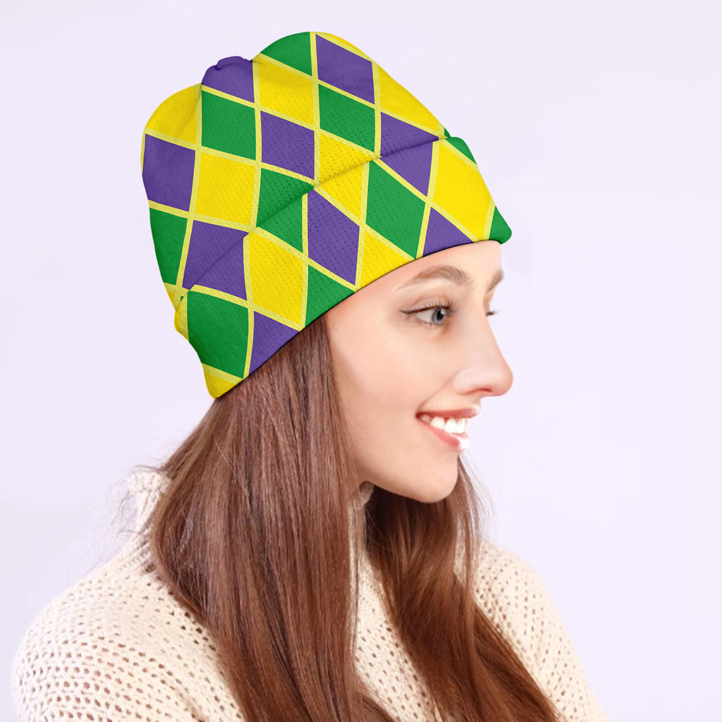 Purple Green And Yellow Mardi Gras Print Beanie