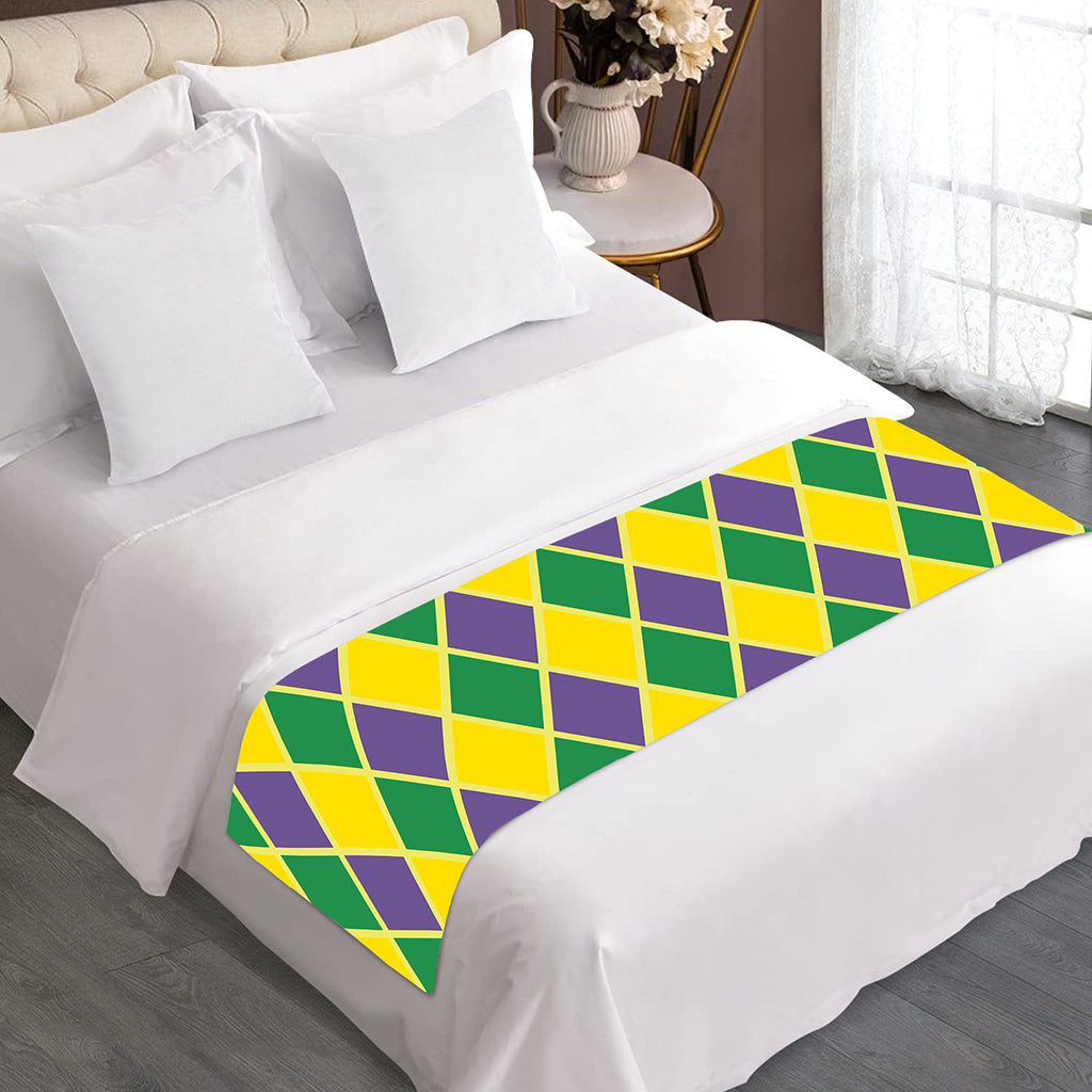 Purple Green And Yellow Mardi Gras Print Bed Runner